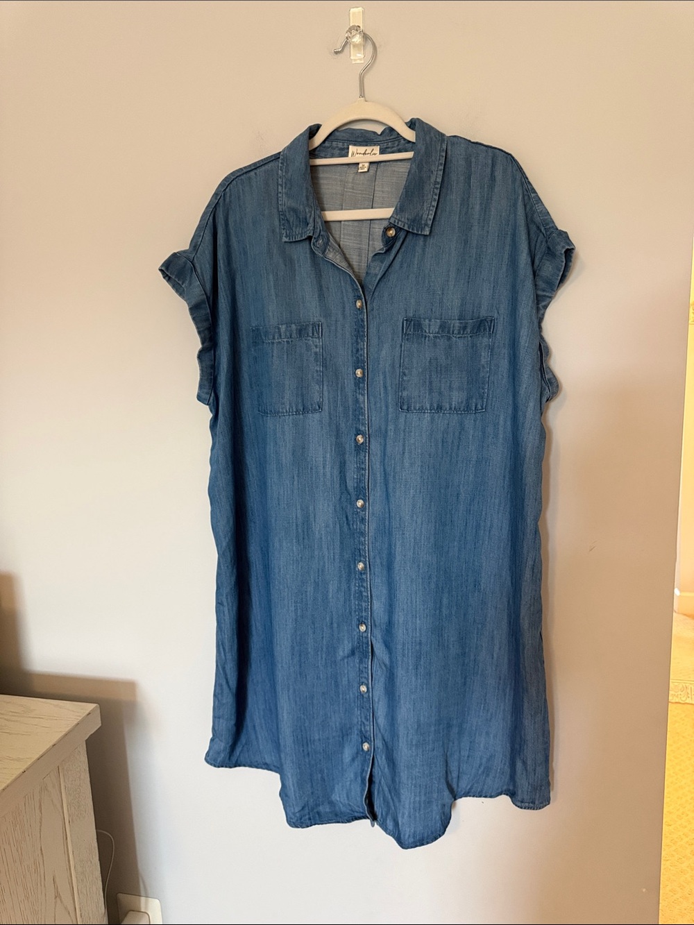 Wonderly Womens Chambray Dress Plus Size 1X Short Sleeve Denim Blue Preppy